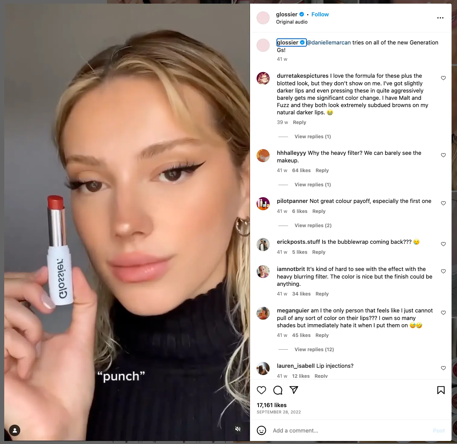 Instagram post by Glossier featuring Influencer Danielle Marcan